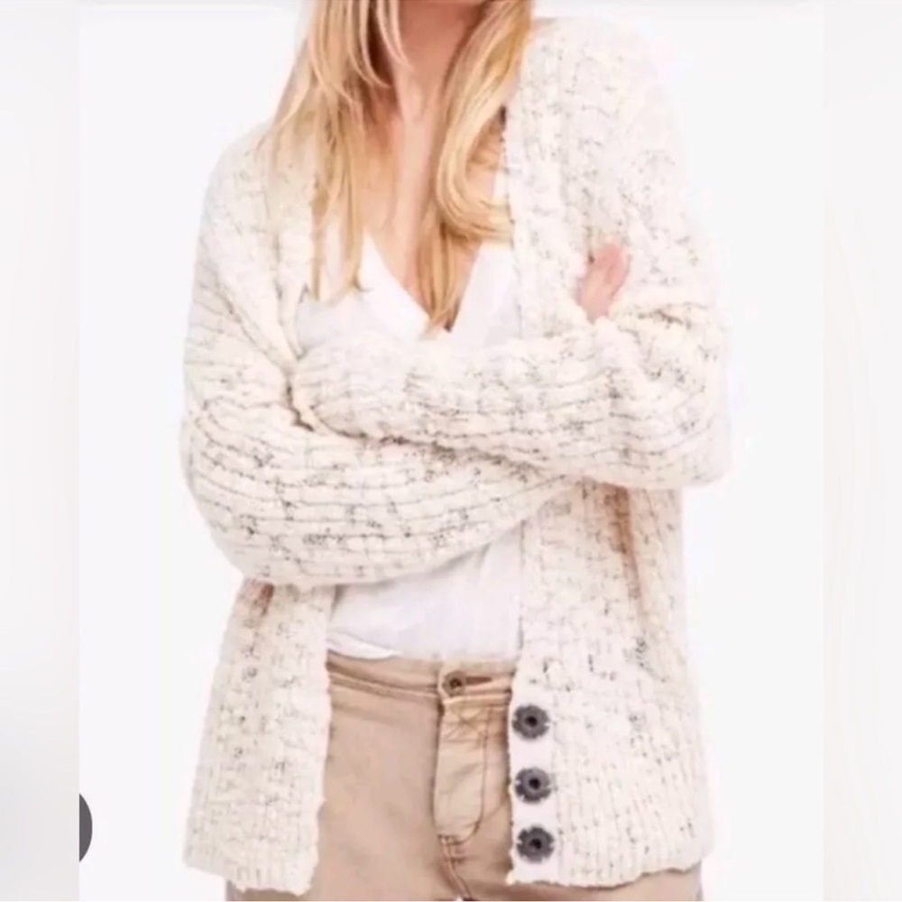 Free People Cozy Cream Oversized Cardigan Chunky Knit Dolman L/G